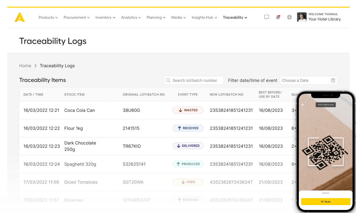 screenshot of Apicbase Food Traceability